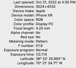 EXIF data from an iphone photo