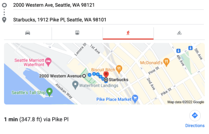 map showing the original Starbucks location and the claimed First Starbucks store in Seattle
