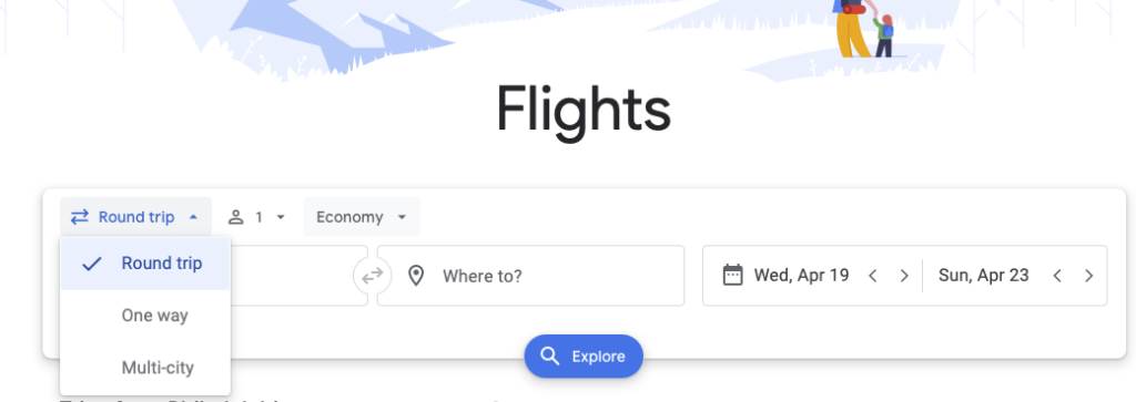 screenshot of google flights search box