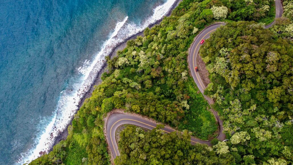 overhead view of Road to Hana on Maui Hawaii
