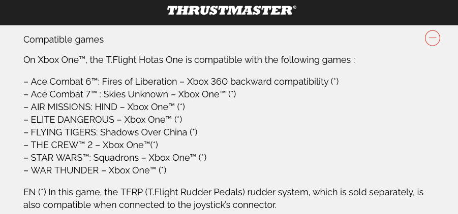 Xbox one hotas compatible on sale games