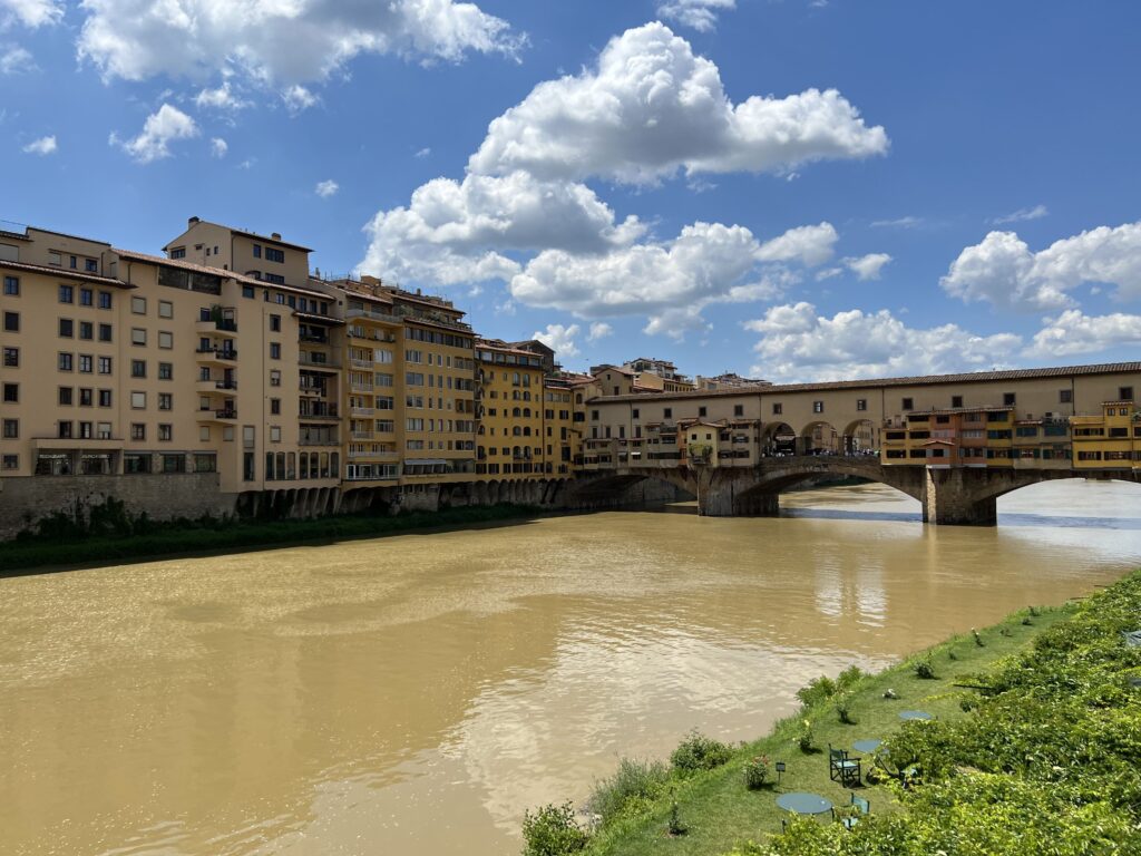 Ponte Vecchio bridge in Florence italy and river