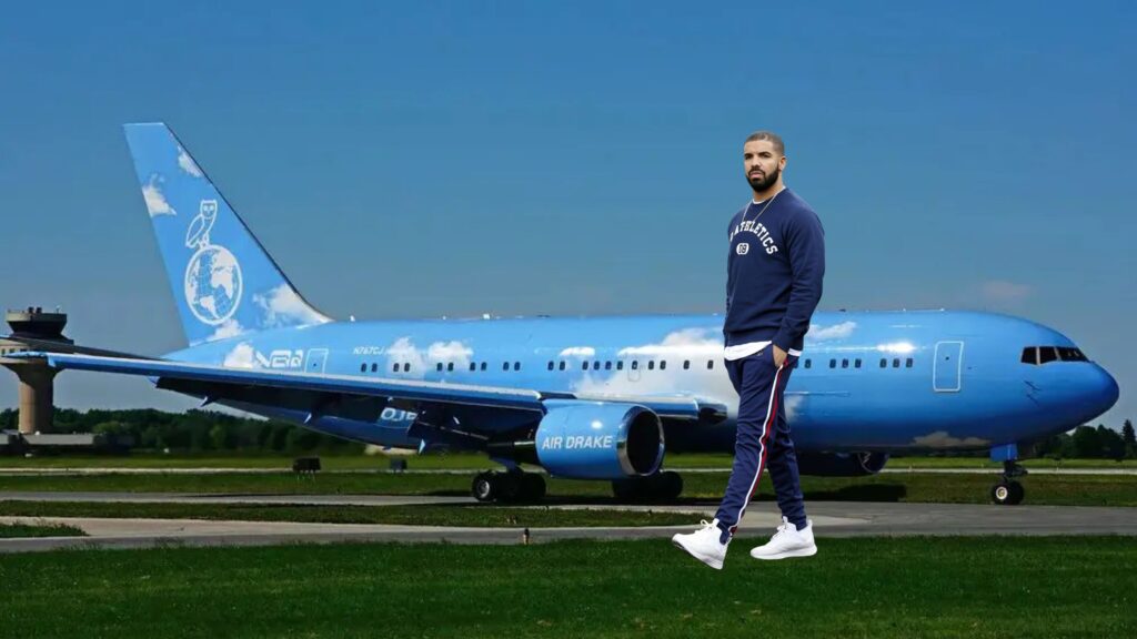 Drake in front of his Private Jet